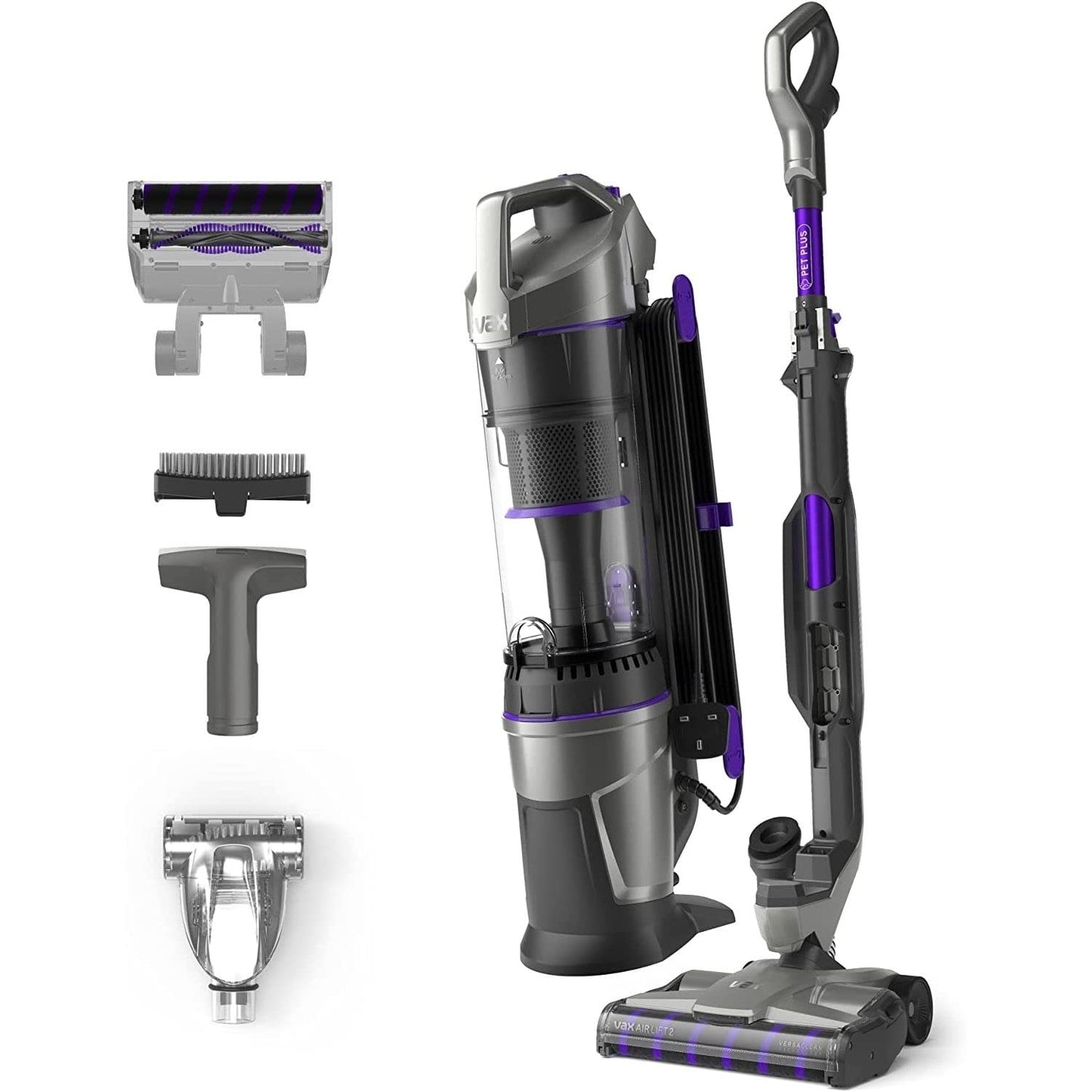 Vax Air Lift 2 Pet Plus Upright Vacuum | VersaClean Technology | Lift Out Technology | Additional Tools - CDUP-PLXP, Grey/Purple