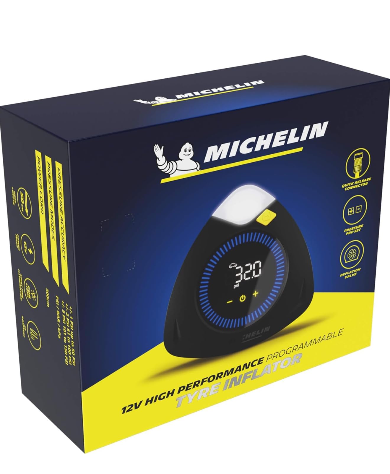 Michelin 12V High Performance Programmable Rapid Tyre Inflator, Black