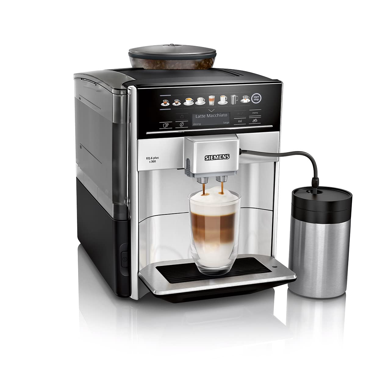 SIEMENS TE653M11GB EQ6 plus S300, Bean to Cup Fully Automatic Espresso Coffee Machine with milk system, 10 coffee varieties, 2 user profiles - Titanium