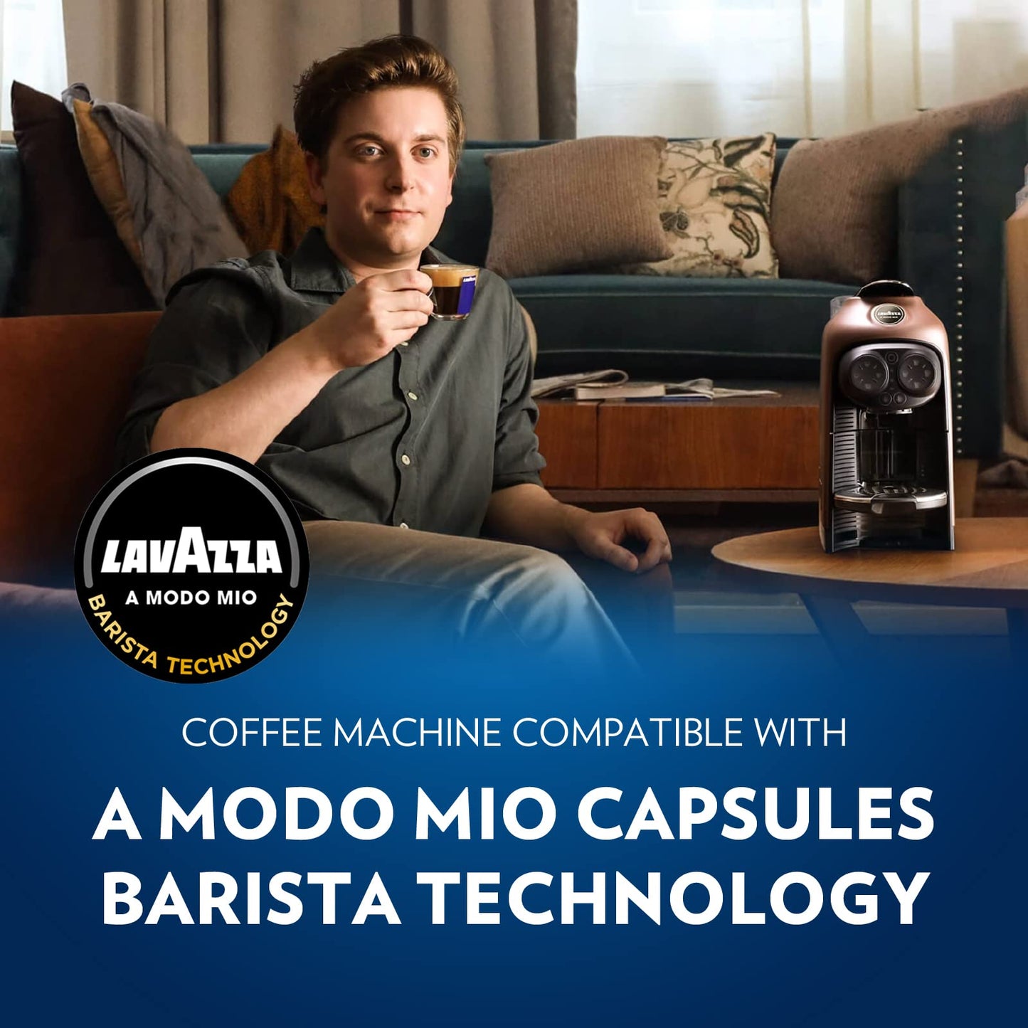 Lavazza, A Modo Mio Deséa Coffee Capsule Machine, Compatible with A Modo Mio Coffee Pods, Touch Interface, Sound Alerts, Automatic Shut-Off, Dishwasher-Safe Components, 1500W, 220-240V, Walnut