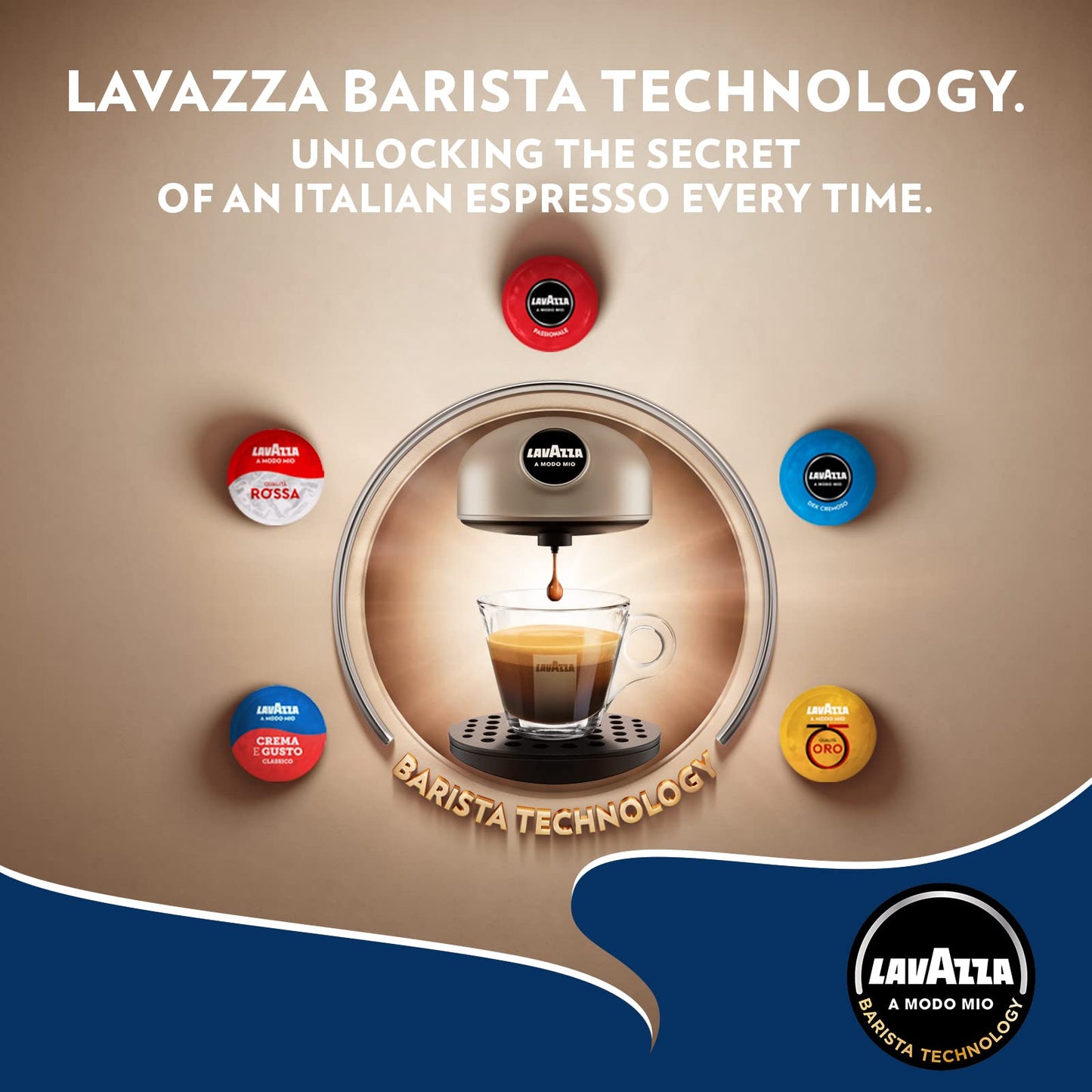 Lavazza, A Modo Mio Deséa Coffee Capsule Machine, Compatible with A Modo Mio Coffee Pods, Touch Interface, Sound Alerts, Automatic Shut-Off, Dishwasher-Safe Components, 1500W, 220-240V, Walnut