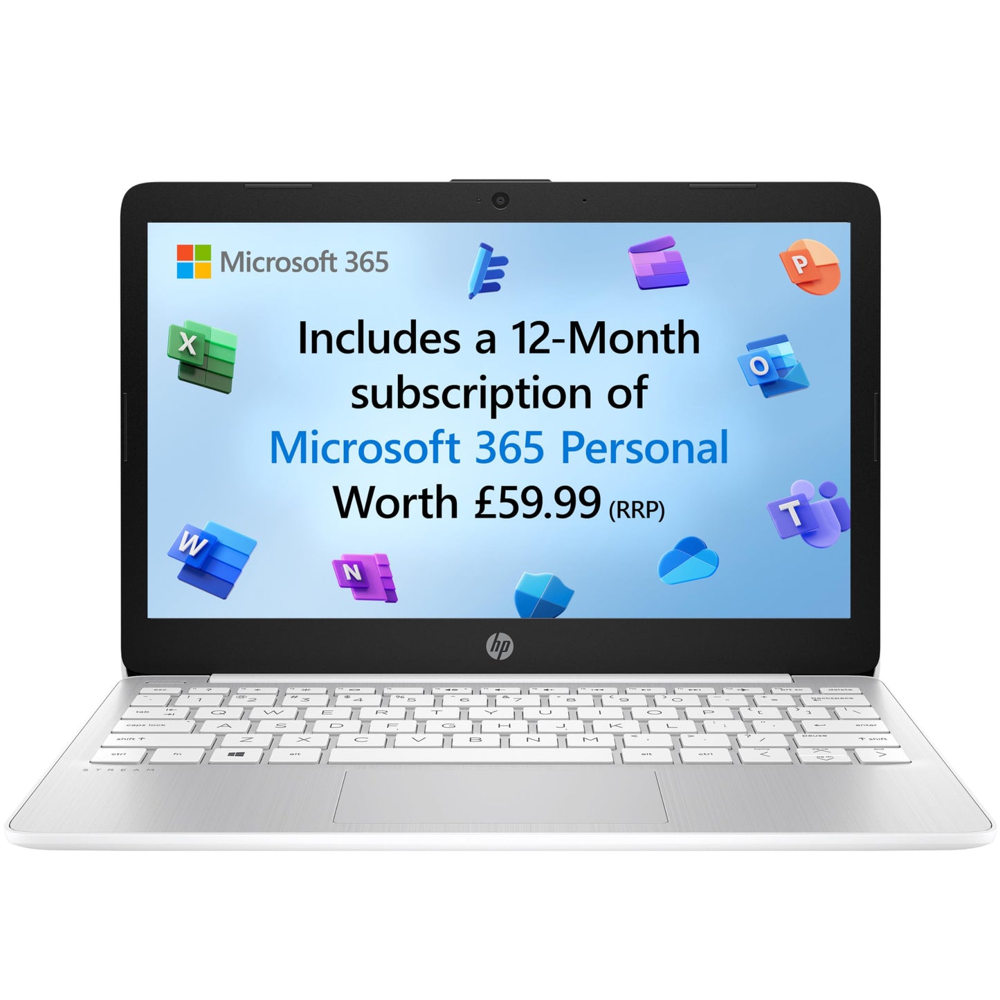 HP Stream 11" Laptop | Intel Celeron N4120 Processor | 4 GB RAM | 64 GB eMMC | Intel UHD Graphics | HD Display | Up to 14hrs battery |MS 365 Personal 12 month incl.|Win 11 |Diamond White |11-ak0027na