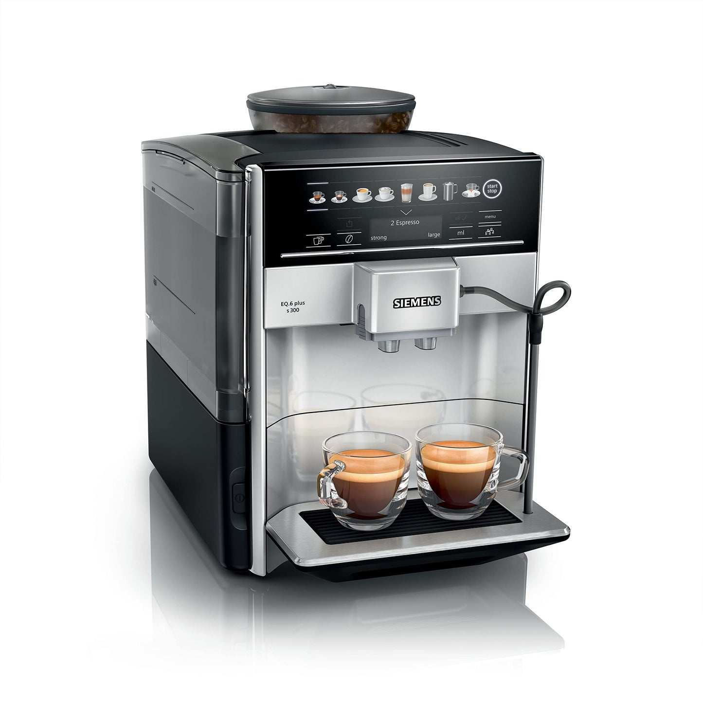 SIEMENS TE653M11GB EQ6 plus S300, Bean to Cup Fully Automatic Espresso Coffee Machine with milk system, 10 coffee varieties, 2 user profiles - Titanium