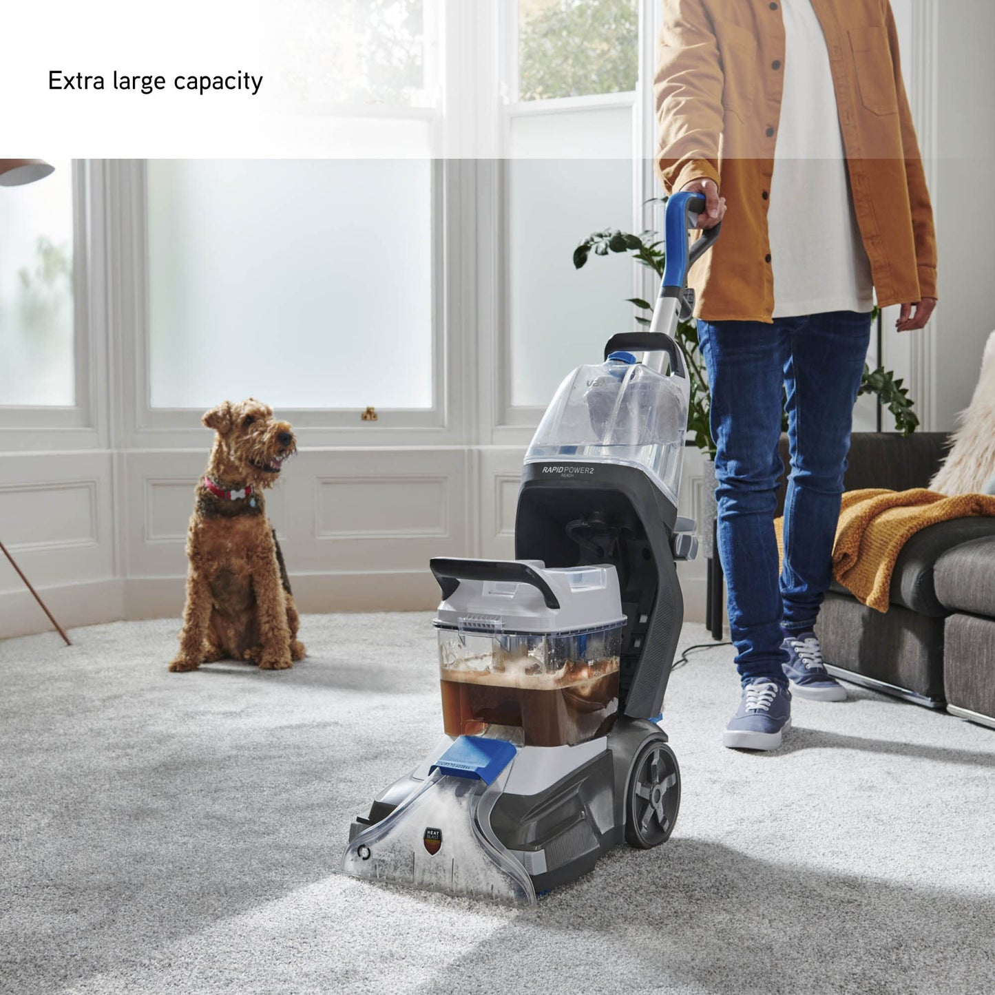 Vax Rapid Power 2 Reach Carpet Cleaner | Leaves carpets dry in under 1 hr | XL Reach & Capacity | Extra Tools - CDCW-RPXLR, Grey/Blue