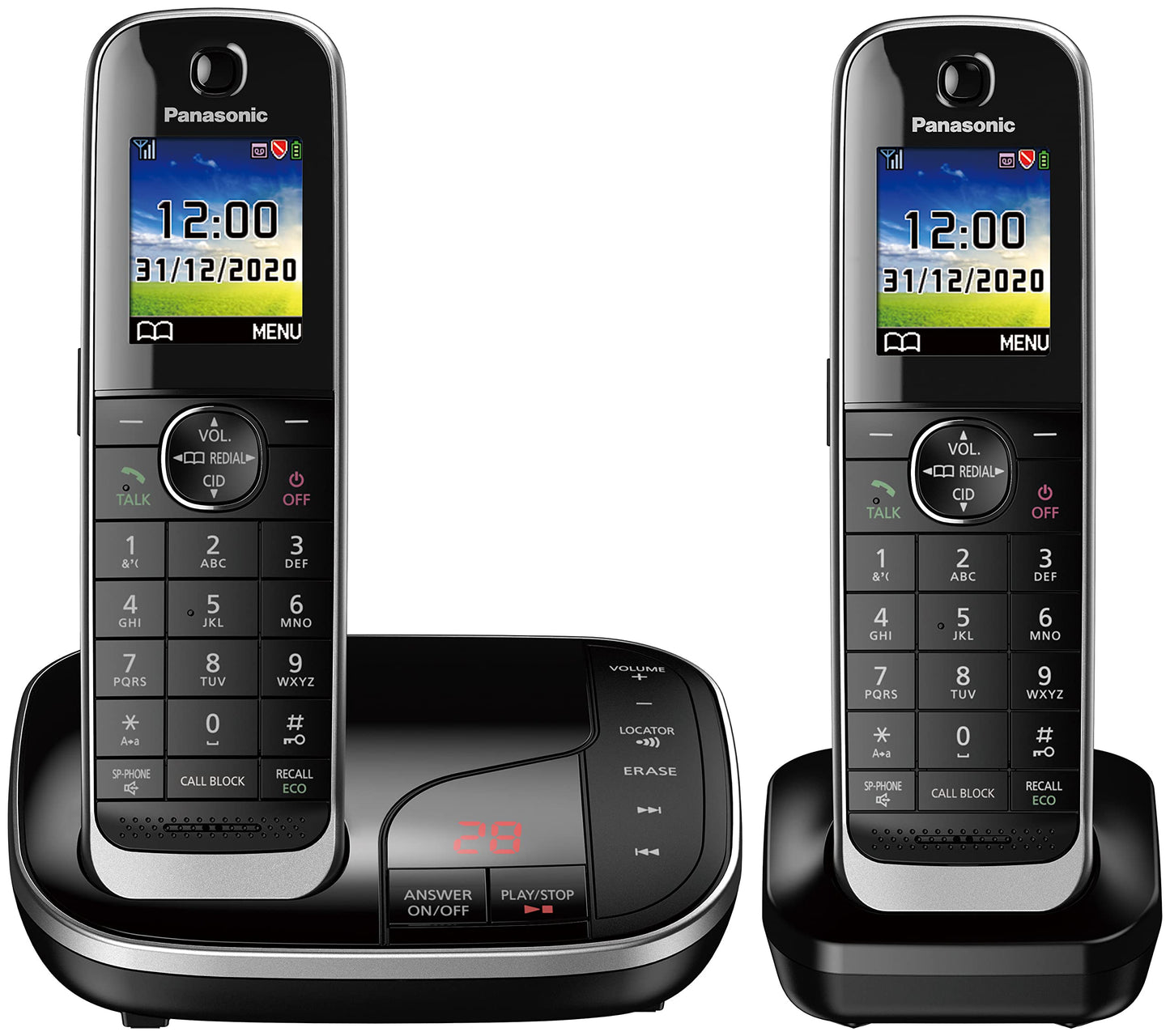 Panasonic KX-TGJ422EB Landline Phone Cordless, House phones, Automated Call Blocker, Answer machine, Colour Display, Twin Handset - Black