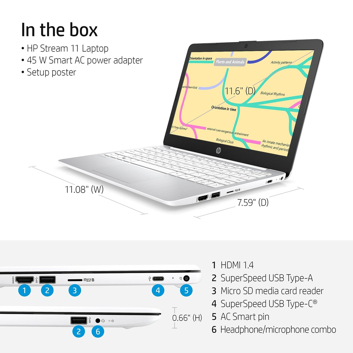 HP Stream 11" Laptop | Intel Celeron N4120 Processor | 4 GB RAM | 64 GB eMMC | Intel UHD Graphics | HD Display | Up to 14hrs battery |MS 365 Personal 12 month incl.|Win 11 |Diamond White |11-ak0027na