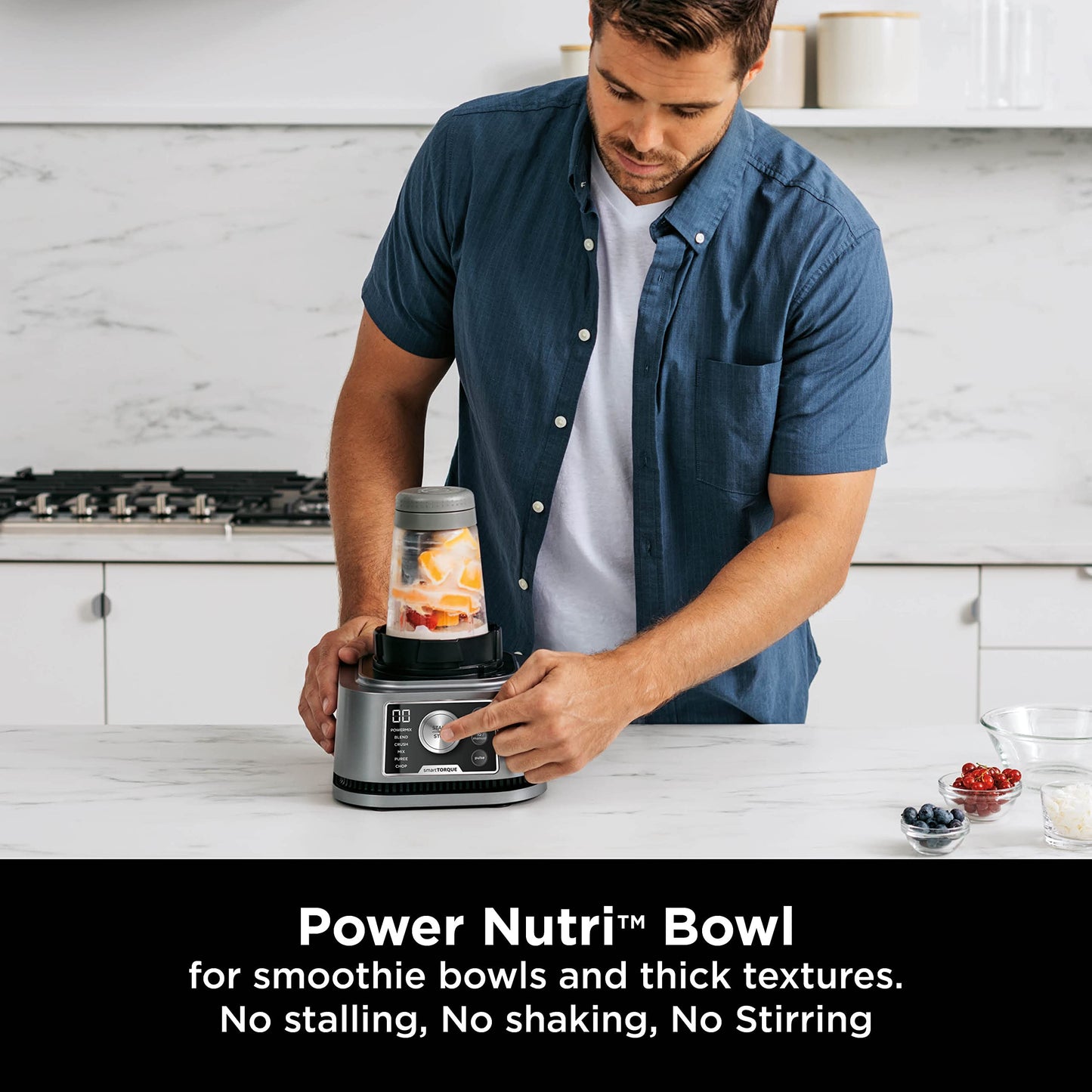 Ninja Foodi Power Nutri Blender 3-in-1, Blend Smoothie Bowls, Thick Spreads & Frozen Drinks, Automatic Programs, 2.1L Jug, 700ml Cup & 400ml Bowl with with Power Paddle, 1200W, Silver CB350UK